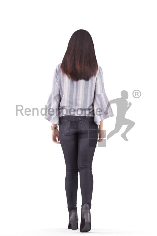 3d people casual, asian 3d woman walking and climbing stairs