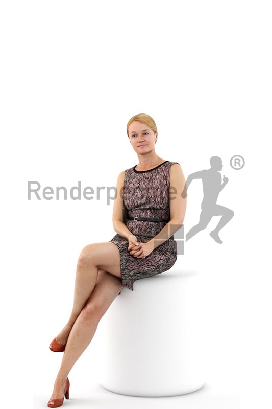 3d people event, white 3d woman sitting wearing a dress