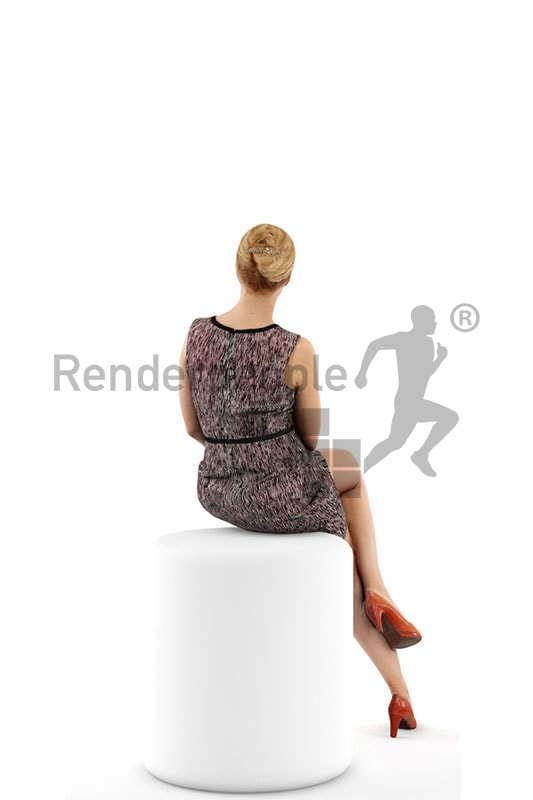3d people event, white 3d woman sitting wearing a dress