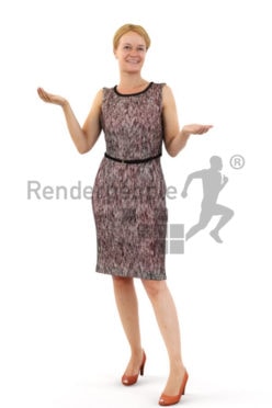 3d people event, white 3d woman wearing a dress