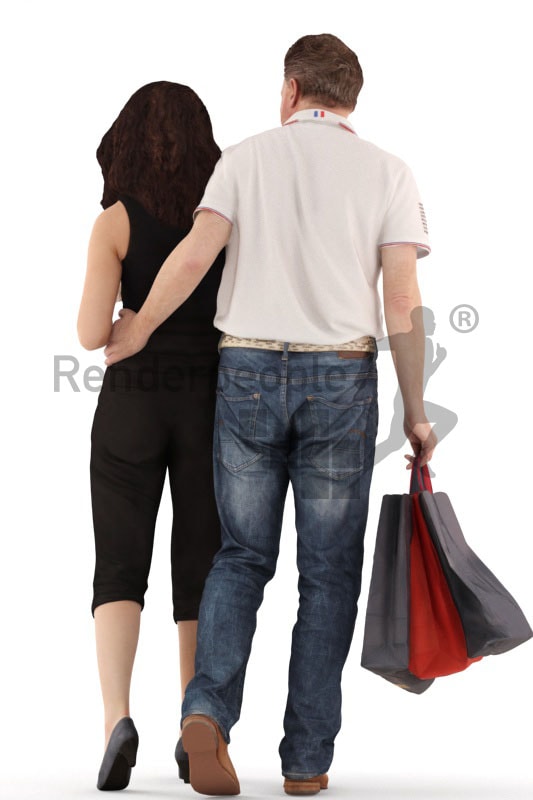 3d people casual, white 3d couple shopping together