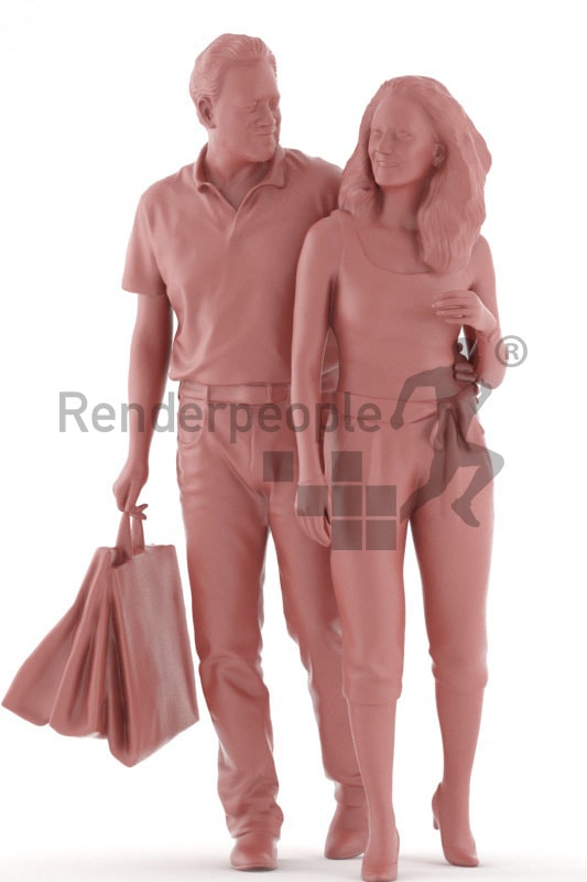 3d people casual, white 3d couple shopping together
