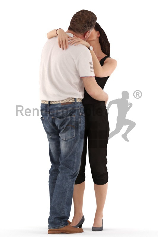 3d people casual, white 3d couple kissing