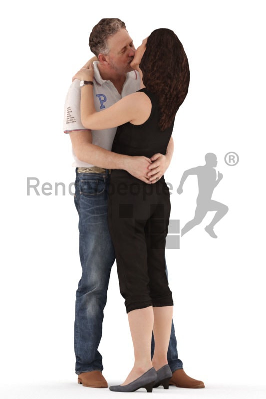 3d people casual, white 3d couple kissing