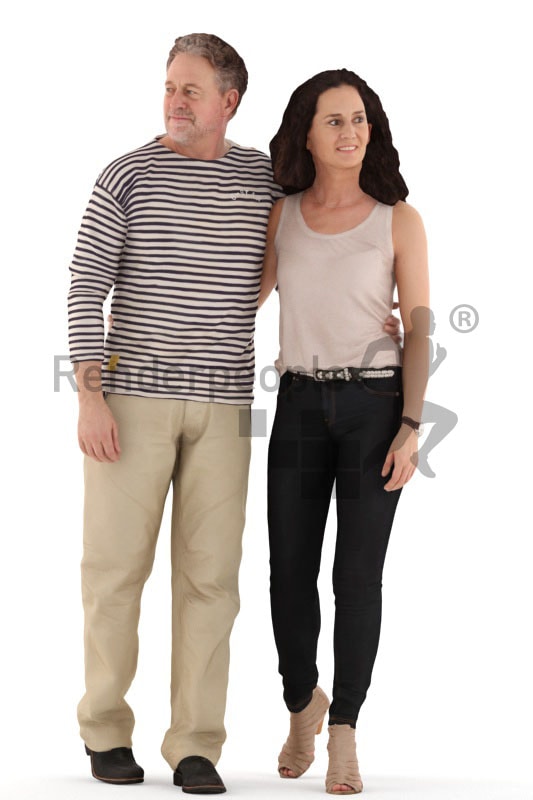 3d people casual, white 3d couple walking arm in arm