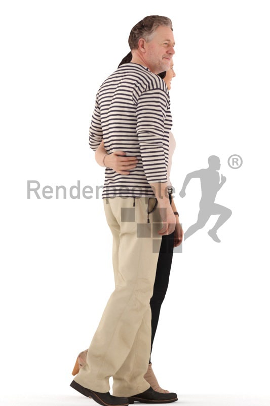 3d people casual, white 3d couple walking arm in arm