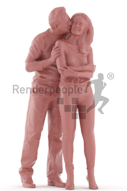 3d people casual, white 3d couple standing arm in arm