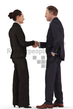 d people business, white 3d couple standing shaking hands