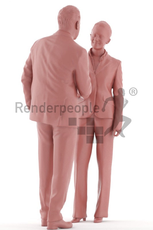 d people business, white 3d couple standing shaking hands