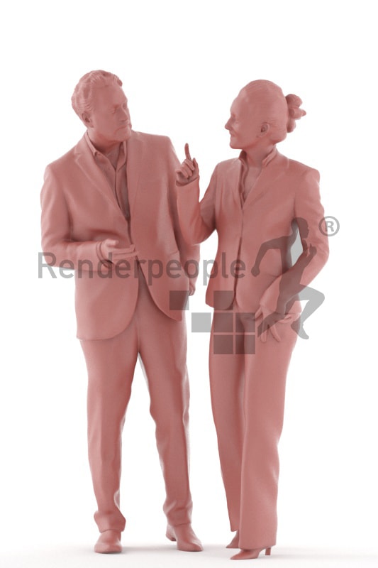 d people business, white 3d couple standing discussing