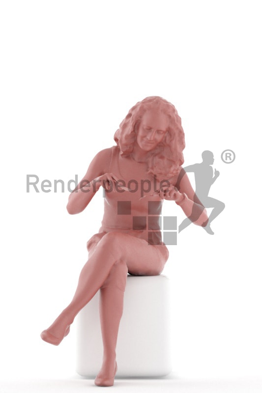 3d people casual. woman sitting and eating