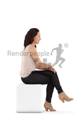 3d people casual. woman sitting and waiting