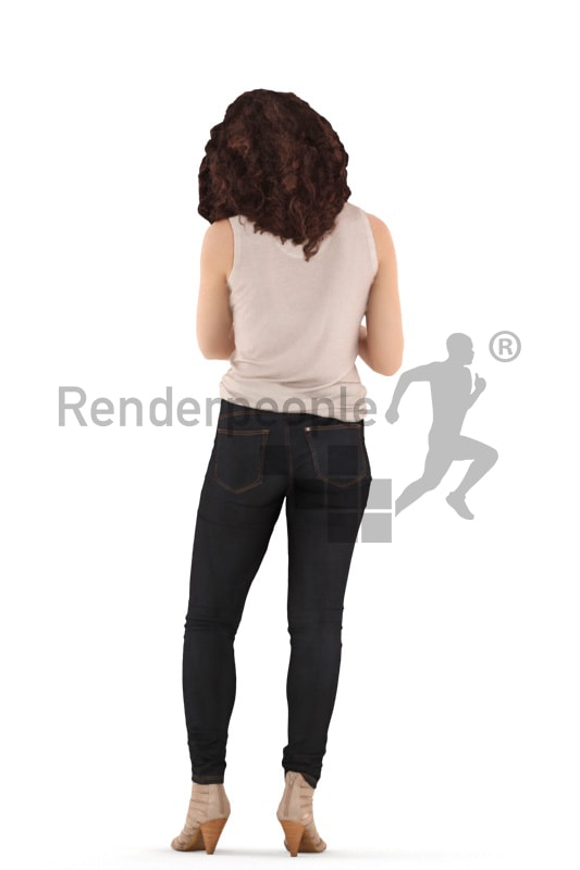 3d people casual. woman standing looking at her watch