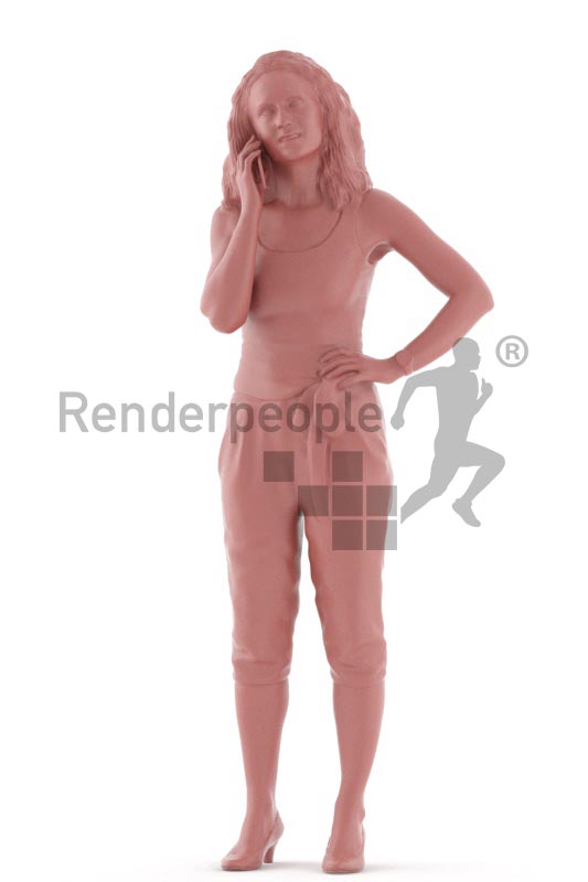 3d people casual. woman standing and and calling someone on her mobile phone