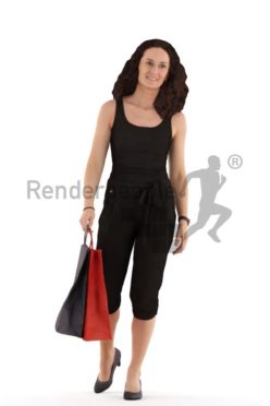 3d people casual. woman walking with shopping bags