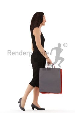 3d people casual. woman walking with shopping bags