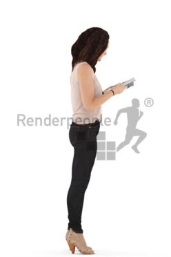 3d people casual. woman standing and reading a magazine