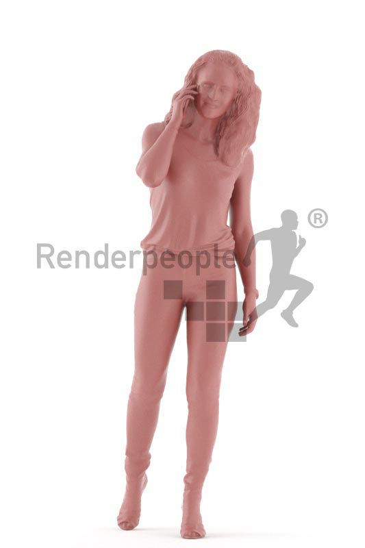 3d people casual. woman walking and calling somebody