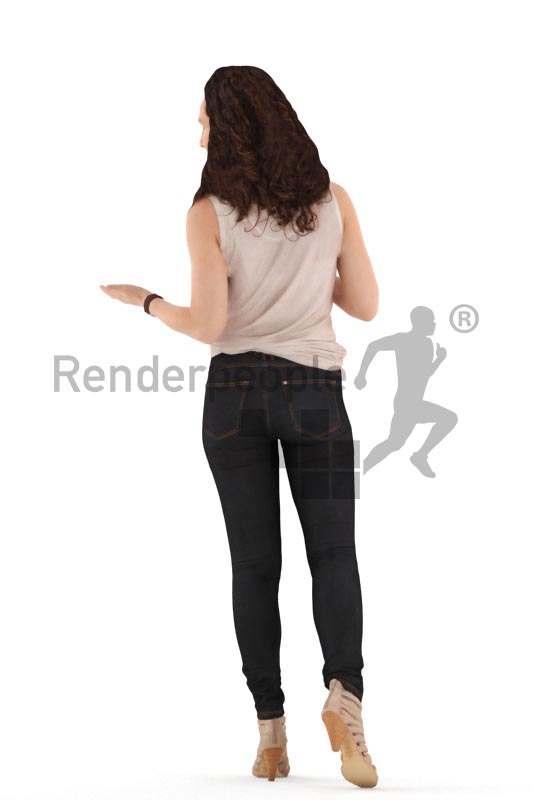 3d people casual. woman walking and drinking coffee