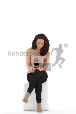 3d people casual. woman sitting and drinking