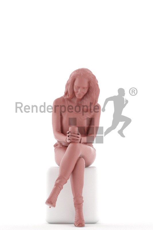 3d people casual. woman sitting and drinking