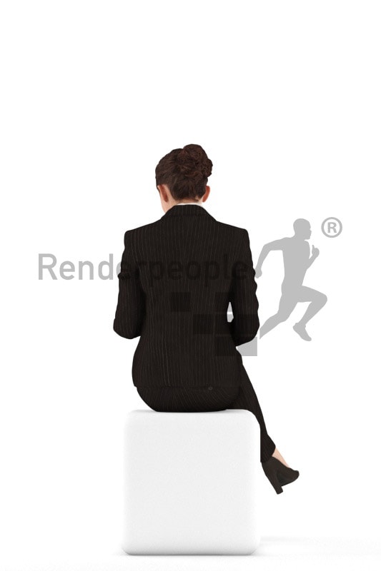 3d people business woman sitting and looking at her clipboard