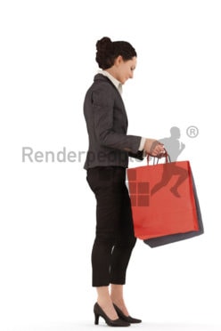 3d people business woman standing loking into her shopping bags