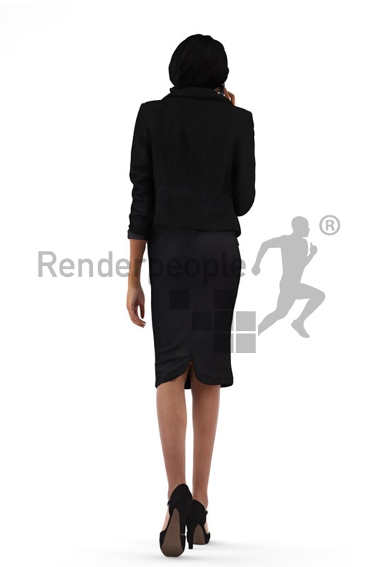 3d people business, black 3d woman walking and talking on the phone