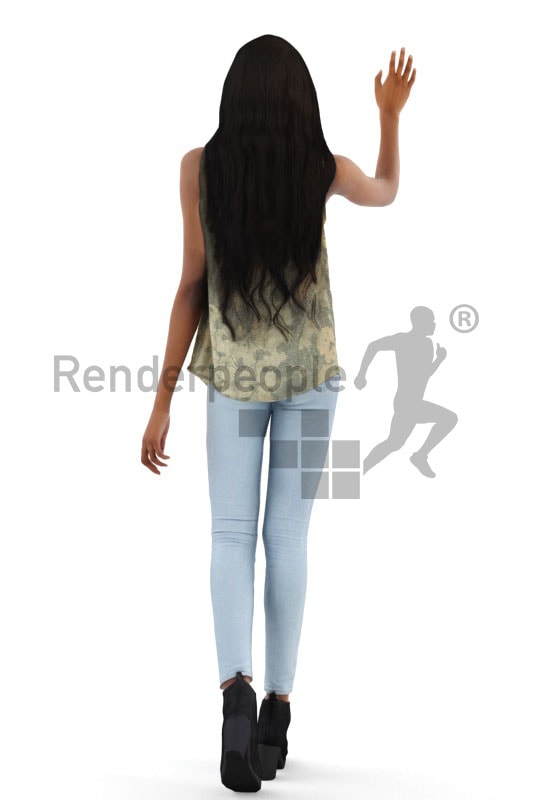 3d people casual, black 3d woman walking and waving