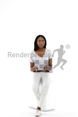 3d people service, black 3d woman sitting and typing