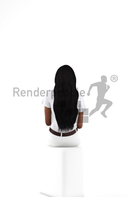 3d people service, black 3d woman sitting and typing