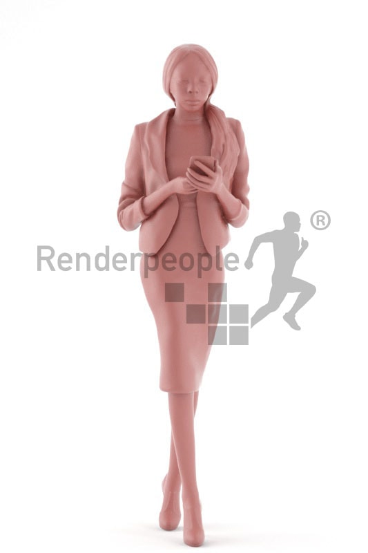 3d people business, black 3d woman walking and typing on her phone