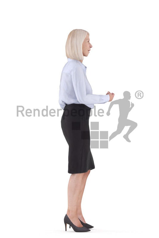 3D People model for animations – elderly european woman in business outfit, standing and talking