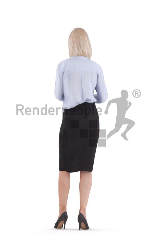 3D People model for animations – elderly european woman in business outfit, standing and talking