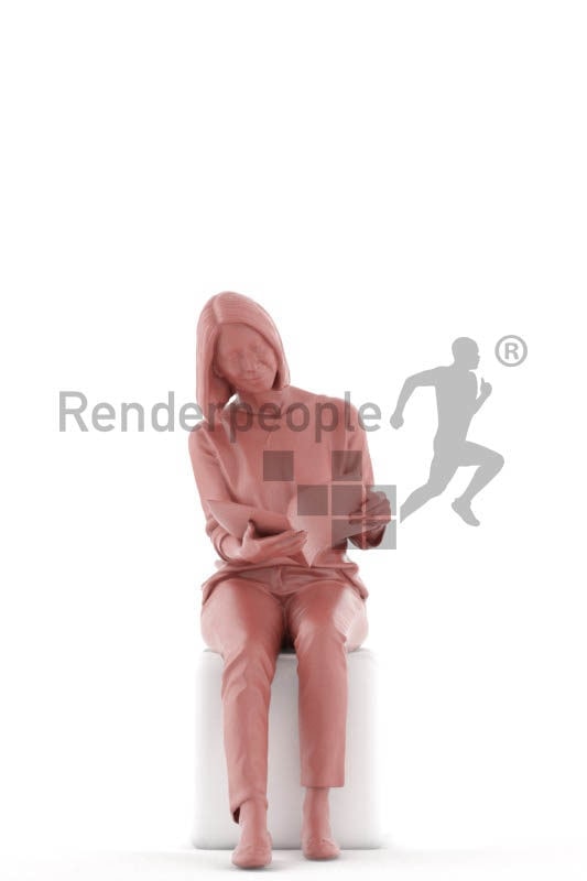 Scanned human 3D model by Renderpeople – sitting and reading magazines