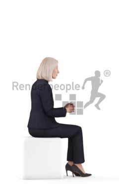 Posed 3D People model for renderings – Elderly white woman, sitting in business suit