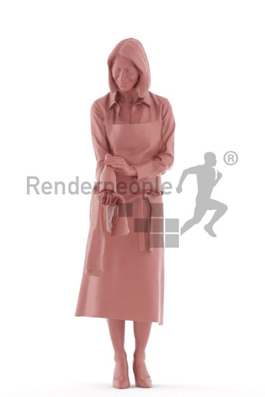Posed 3D People model for renderings – Elderly european female, gastronomy, serving vino