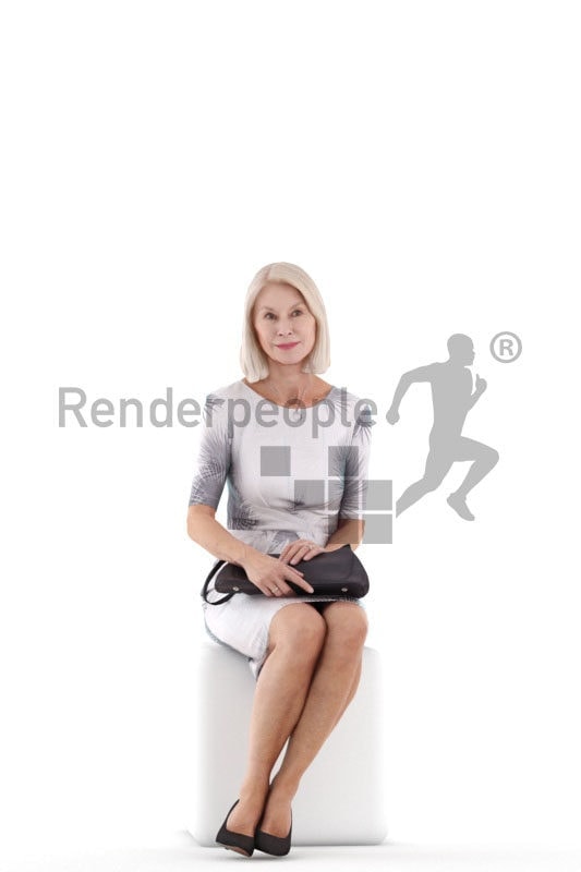 3D People model for 3ds Max and Cinema 4D – old white female sitting, in an event dress