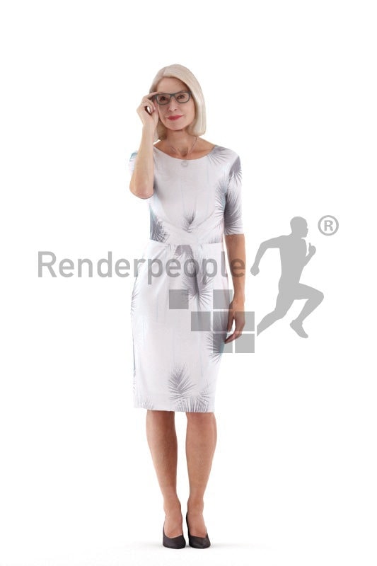 3D People model for 3ds Max and Maya – elderly white woman in a dress, event