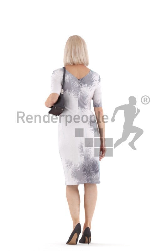 Photorealistic 3D People model by Renderpeople – elderly european woman walking in an event dress