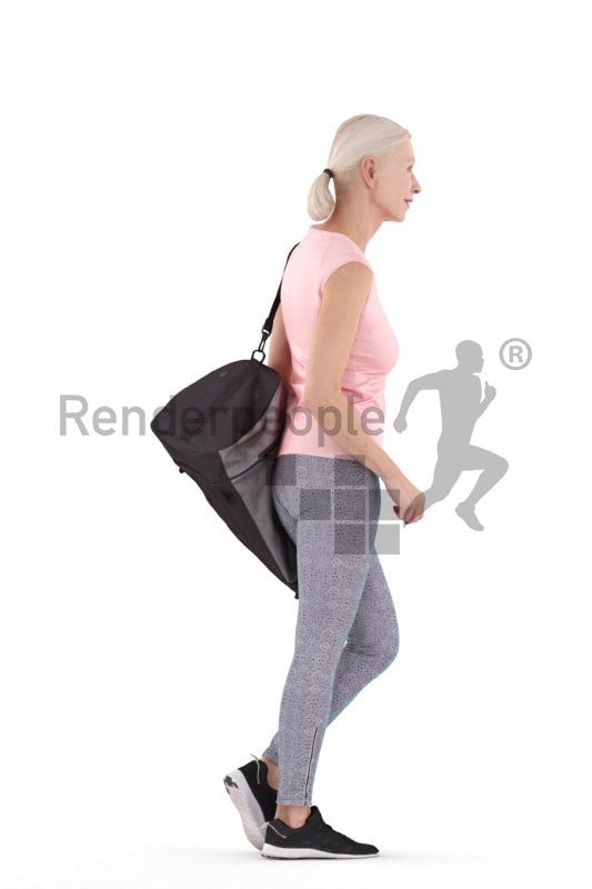 3D People model for 3ds Max and Sketch Up – old white woman walking in a gym outfit, with sports bag