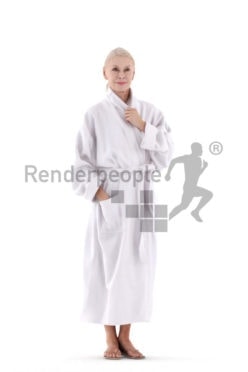 Photorealistic 3D People model by Renderpeople – elderly european woman with a bathrobe, spa