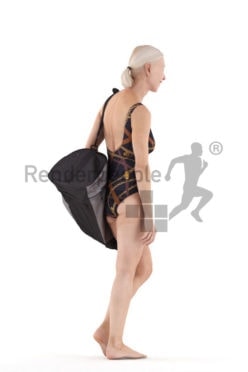 3D People model for 3ds Max and Blender – elderly european woman in swimmwear, with a bag