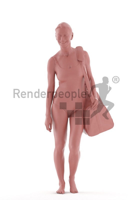 3D People model for 3ds Max and Blender – elderly european woman in swimmwear, with a bag