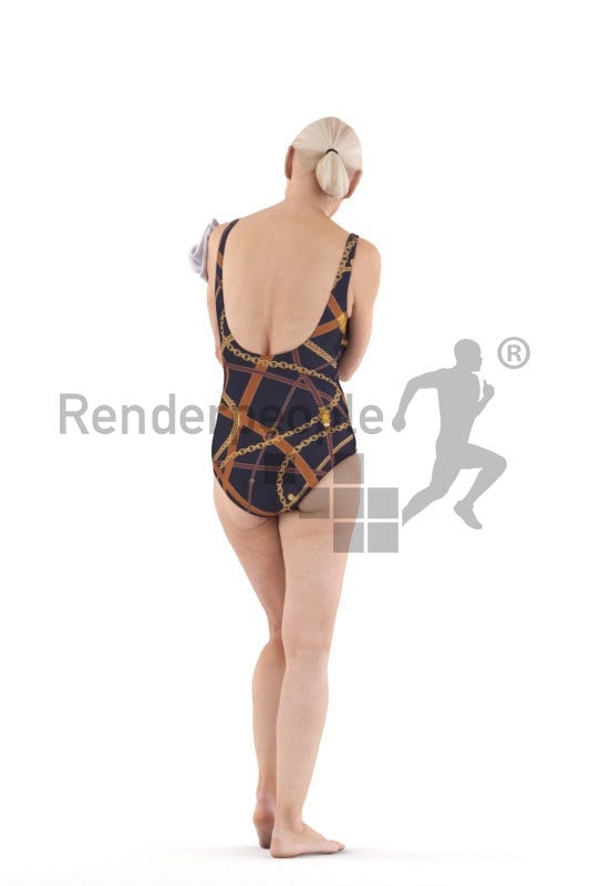 3D People model for 3ds Max and Cinema 4D – elderly white woman in swimmsuit, using a towel
