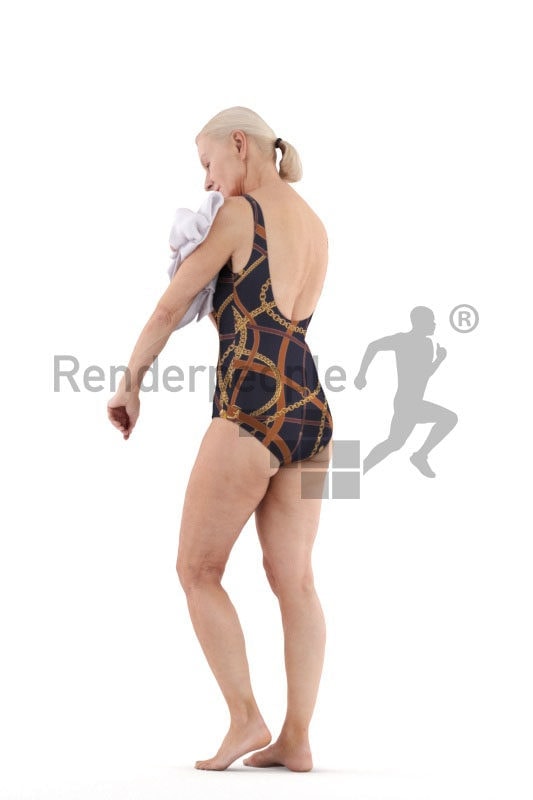 3D People model for 3ds Max and Cinema 4D – elderly white woman in swimmsuit, using a towel