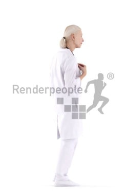 Posed 3D People model for visualization – elderly white woman, doctors outfit