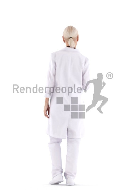 Posed 3D People model for visualization – elderly white woman, doctors outfit