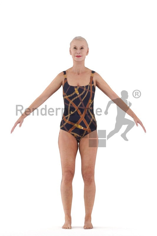 Rigged 3D People model for Maya and 3ds Max, elderly white woman, swimm wear