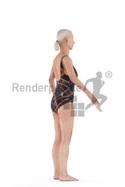 Rigged 3D People model for Maya and 3ds Max, elderly white woman, swimm wear
